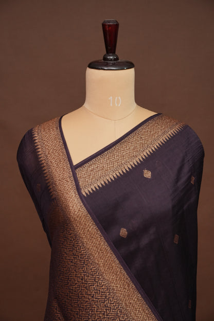 Coffee Brown Semi Tussar Raw Silk Saree with Gold Woven Elegance