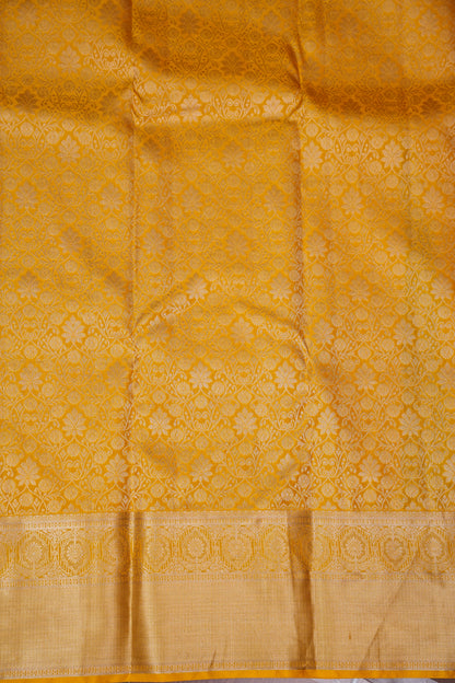 Radiant Mustard Gold Pure Kanchivaram Silk Saree with Rich Zari Weave|Silk Mark Certified