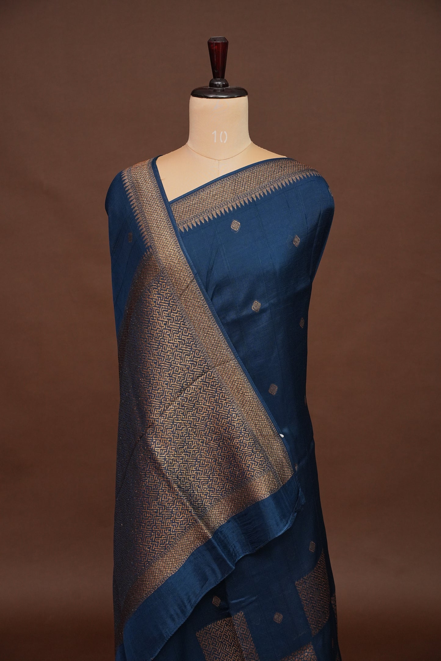 Teal Blue Tussar Raw Silk Saree with Gold Woven Elegance