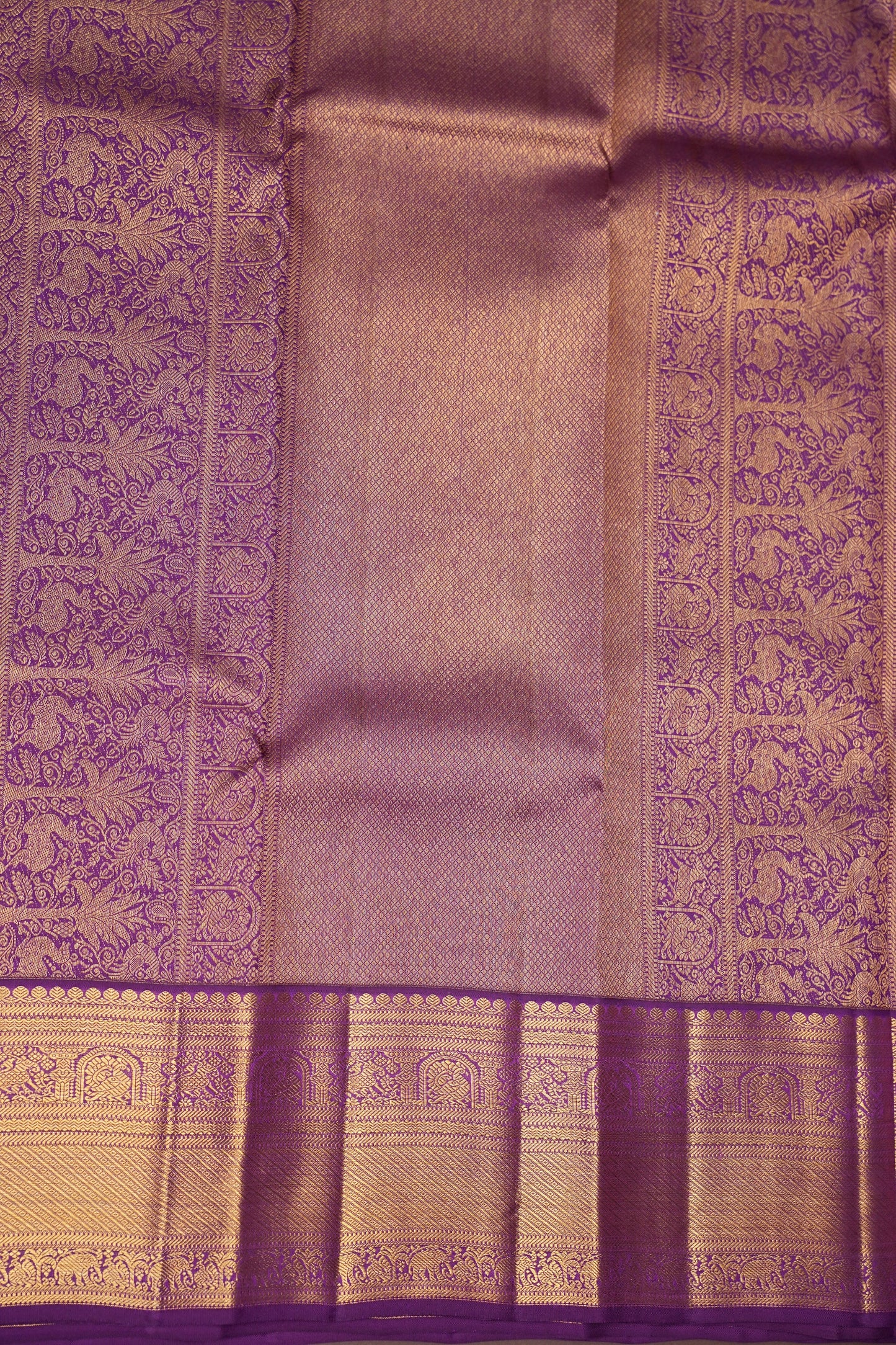 Lavender with Purple Pure Kanchivaram Silk Saree in 2 Gram Rich Gold Zari Weave|Silk Mark Certified