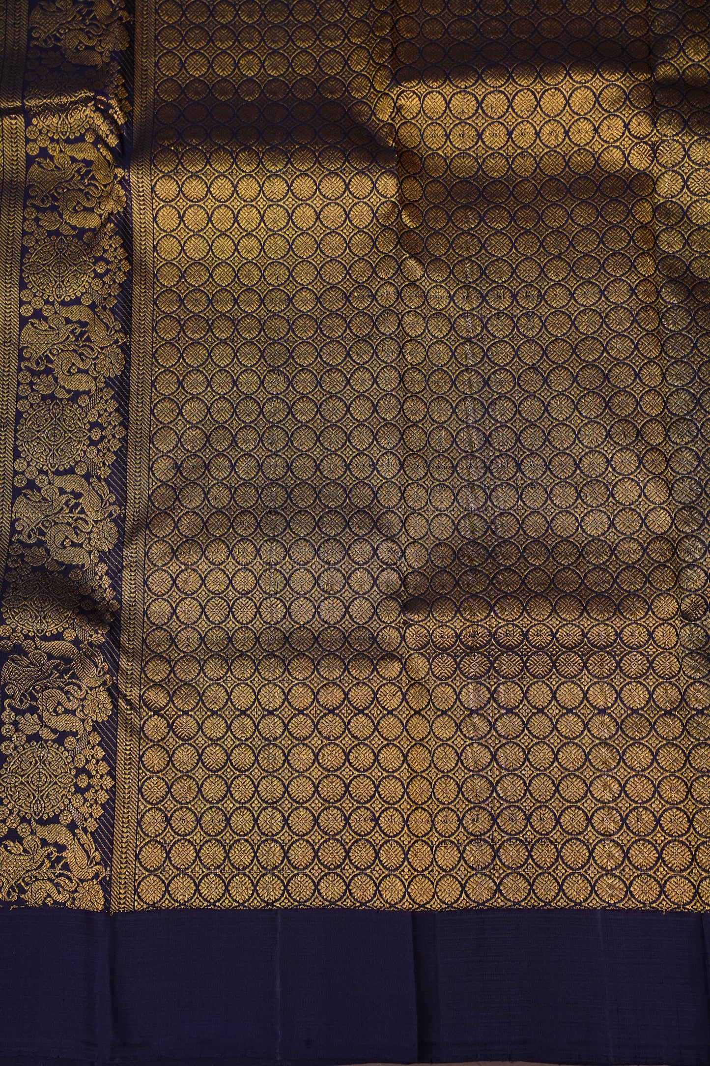 Teal Blue & Navy Border Pure Kanchivaram Silk Saree with Rich Gold Zari Pallu|Silk Mark Certified
