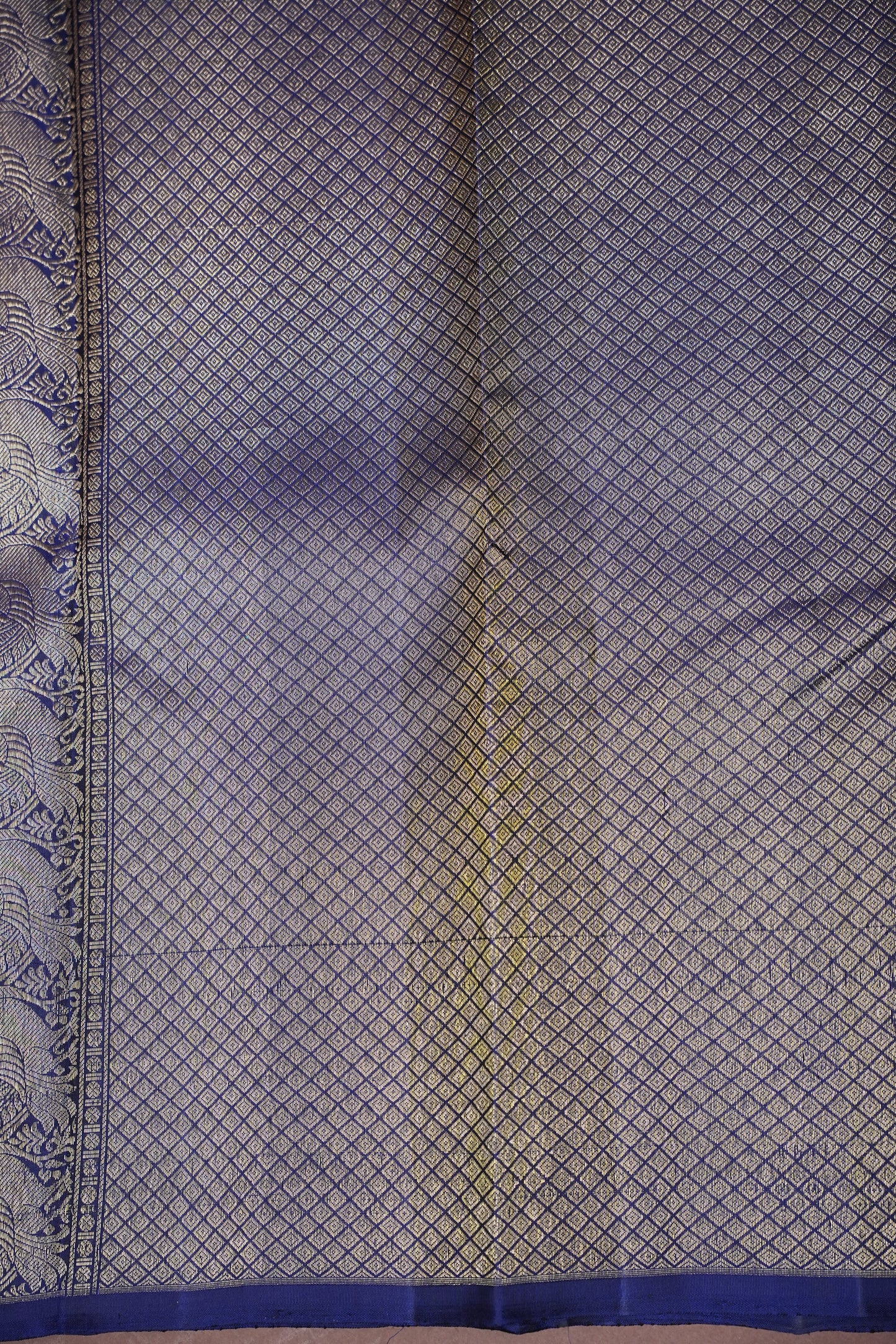 Rust & Navy Blue Pure Kanchivaram Silk Saree with Gold Zari Weave|Silk Mark Certified