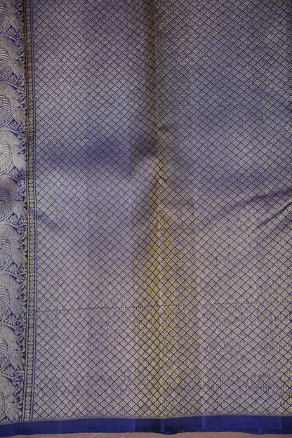 Rust & Navy Blue Pure Kanchivaram Silk Saree with Gold Zari Weave|Silk Mark Certified