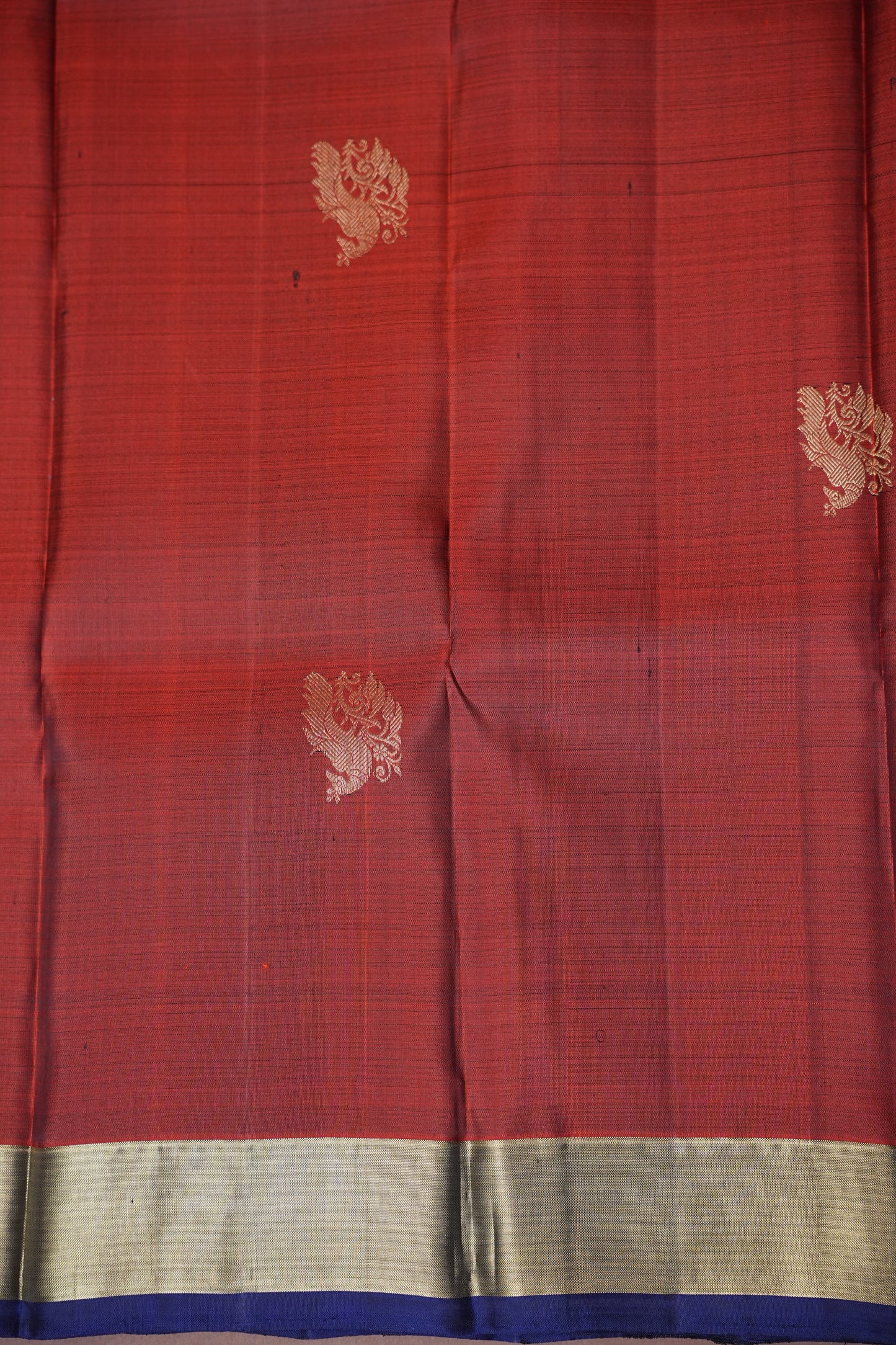 Rust & Navy Blue Pure Kanchivaram Silk Saree with Gold Zari Weave|Silk Mark Certified