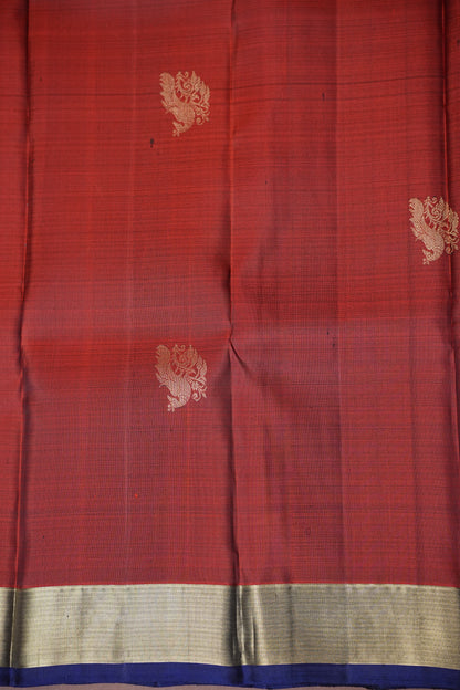 Rust & Navy Blue Pure Kanchivaram Silk Saree with Gold Zari Weave|Silk Mark Certified