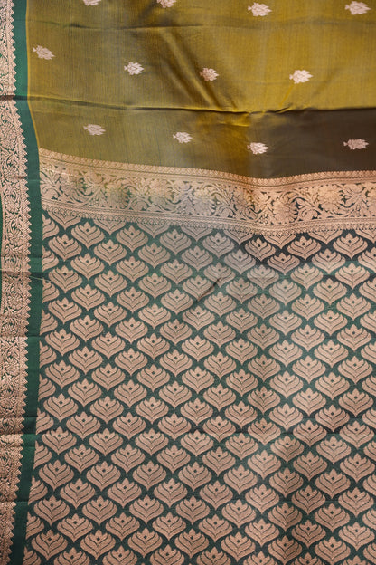 Olive Green & Bottle Green soft Silk Saree with Rich Zari Pallu