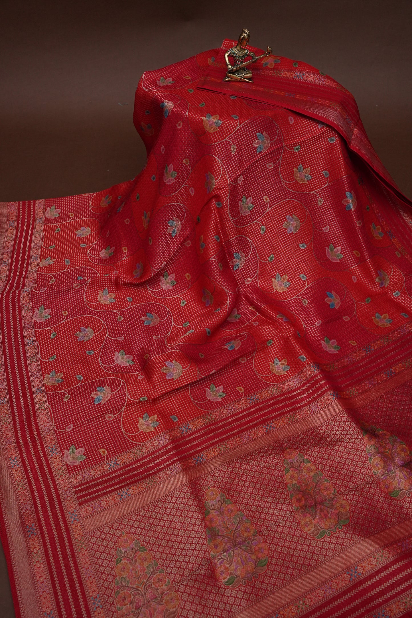 Kashmiri Pashmina Mellow Tissue Saree - Red