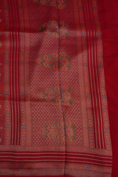 Kashmiri Pashmina Mellow Tissue Saree - Red