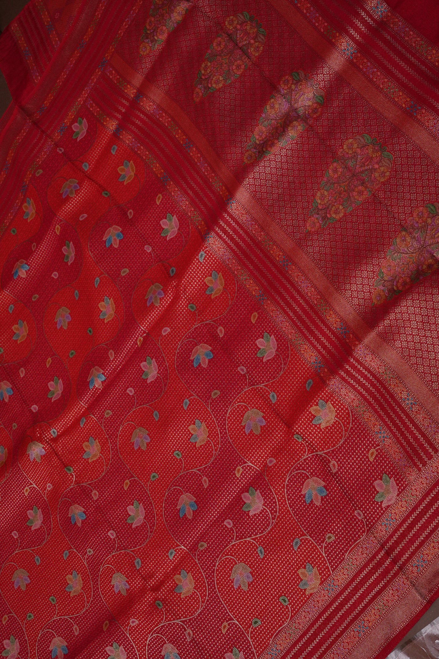 Kashmiri Pashmina Mellow Tissue Saree - Red