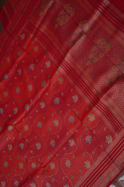 Kashmiri Pashmina Mellow Tissue Saree - Red
