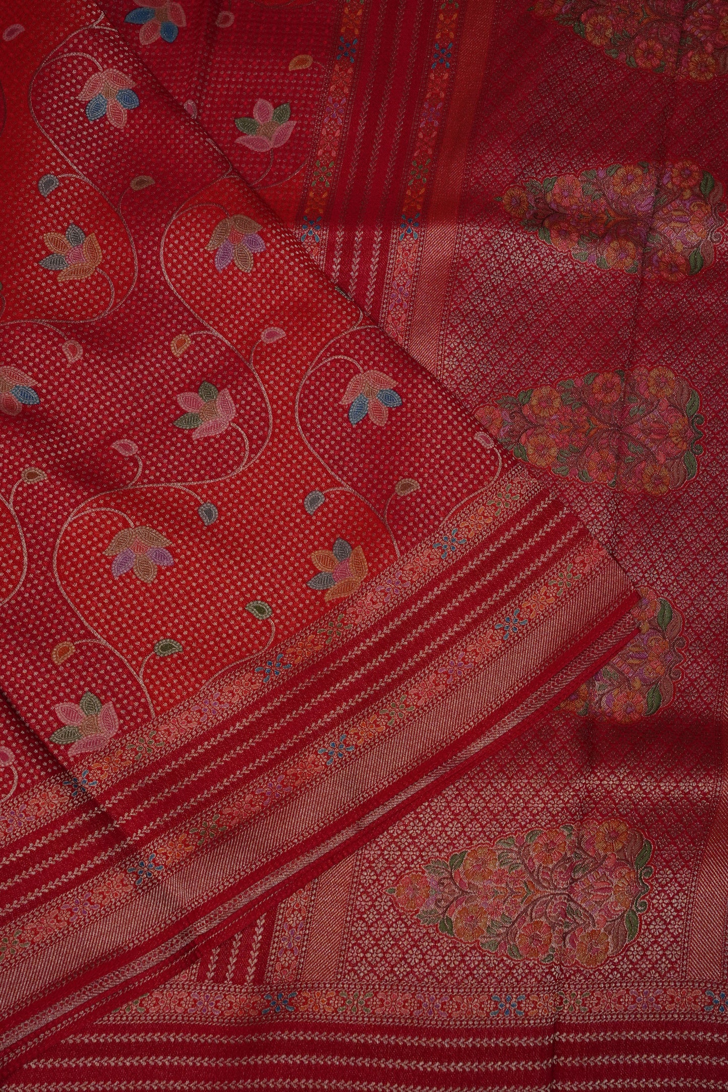 Kashmiri Pashmina Mellow Tissue Saree - Red