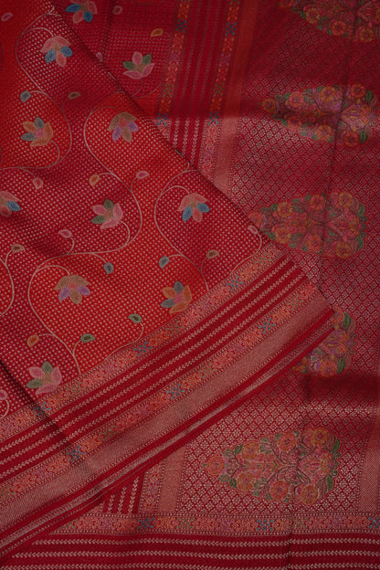 Kashmiri Pashmina Mellow Tissue Saree - Red