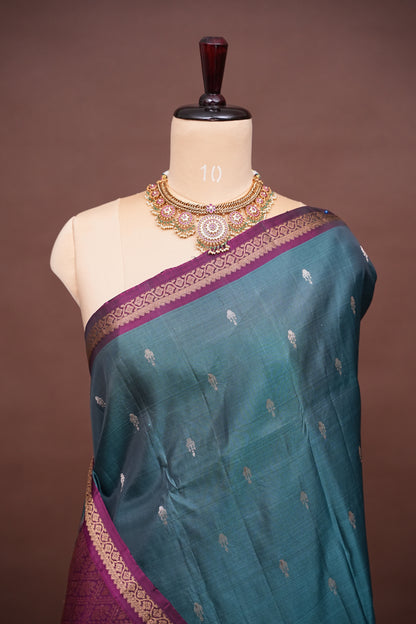 Teal Blue & Magenta Soft Silk Saree with Rich Zari Pallu