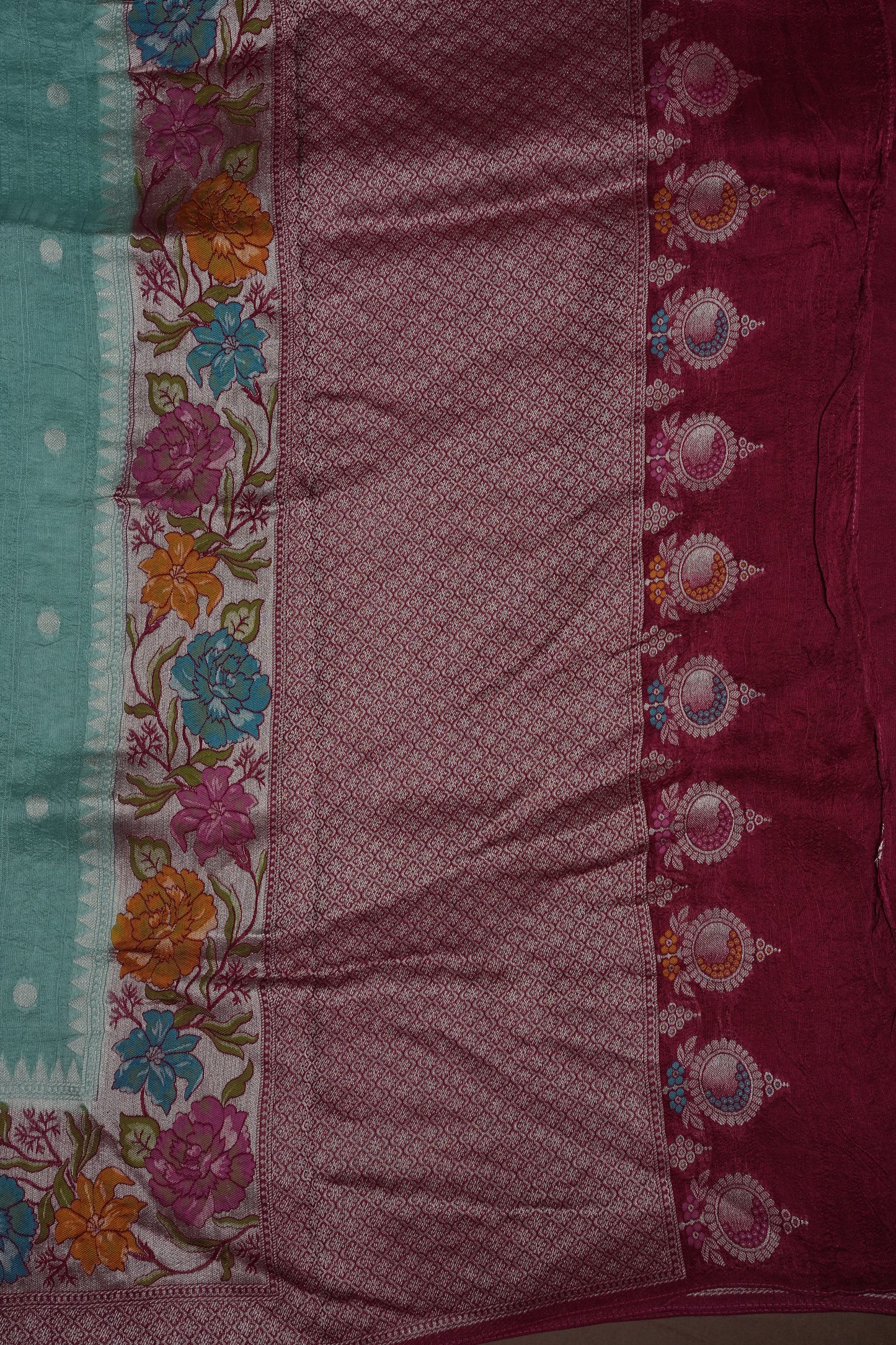 Tussar Banarasi Raw Silk Saree with Floral Paithani Weaves – Aqua Green