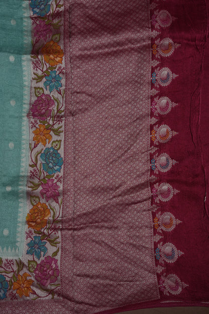 Tussar Banarasi Raw Silk Saree with Floral Paithani Weaves – Aqua Green