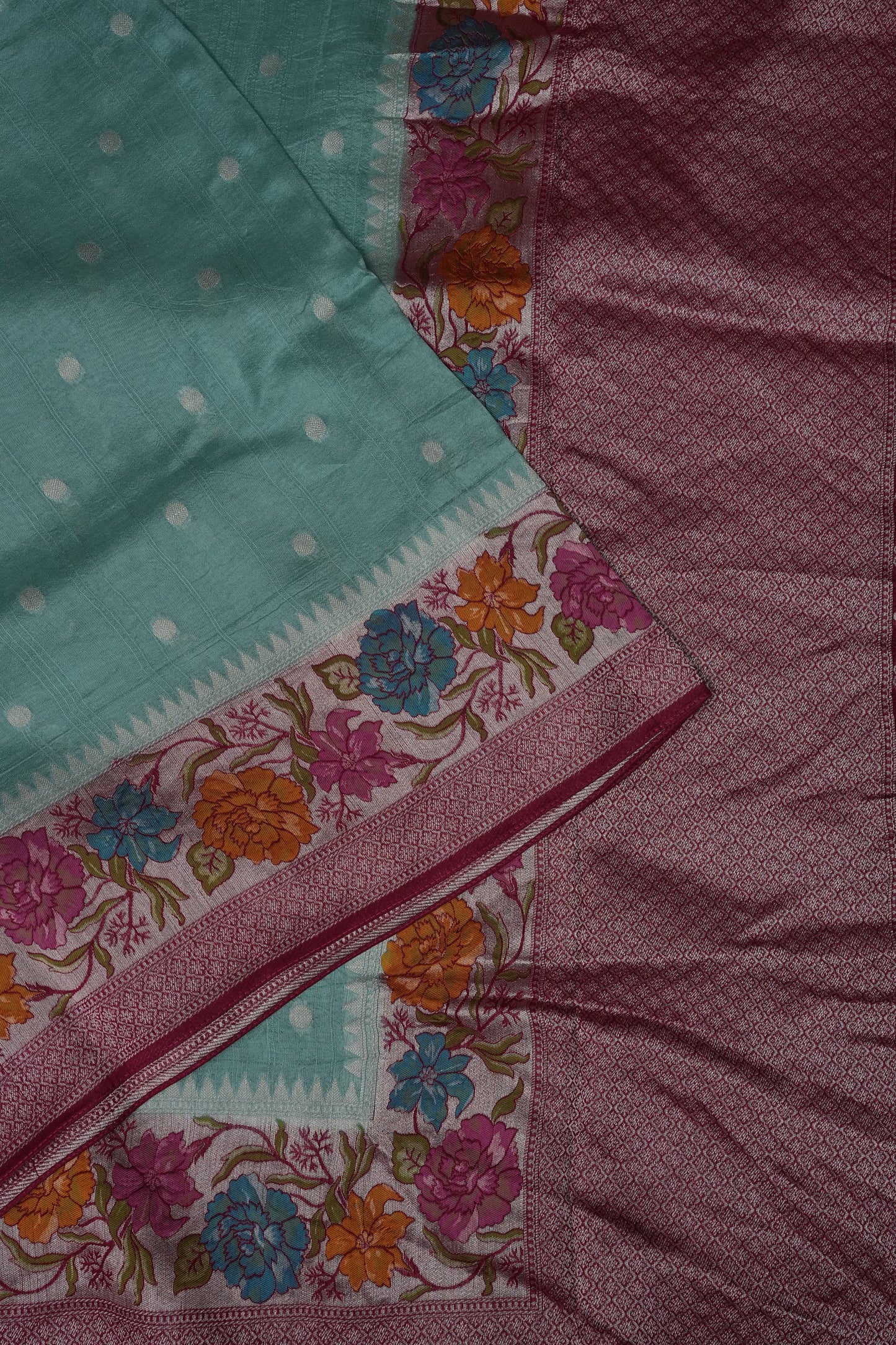 Tussar Banarasi Raw Silk Saree with Floral Paithani Weaves – Aqua Green