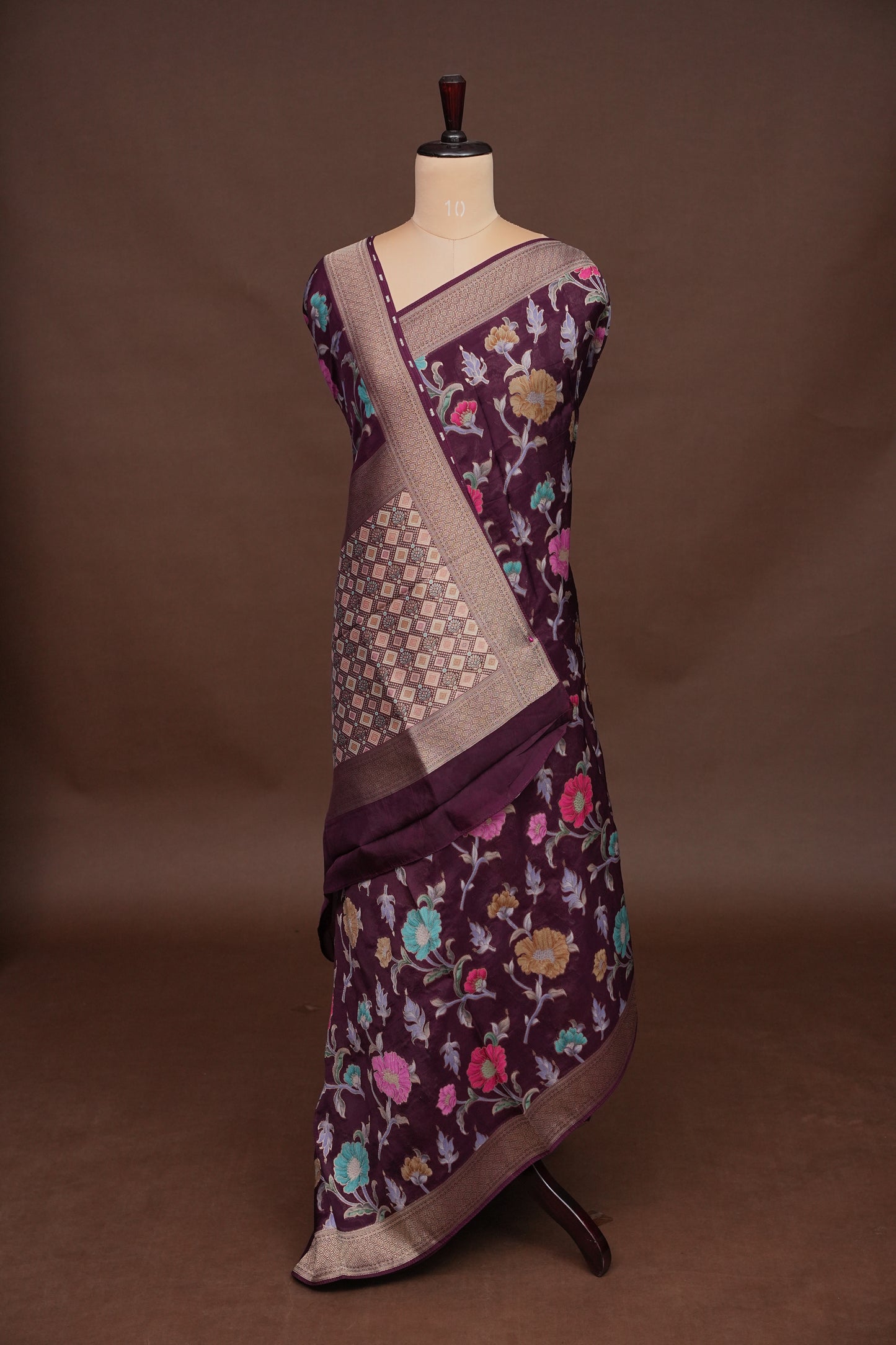 Tussar Banarasi Raw Silk Saree with Floral Paithani Weaves – Wine