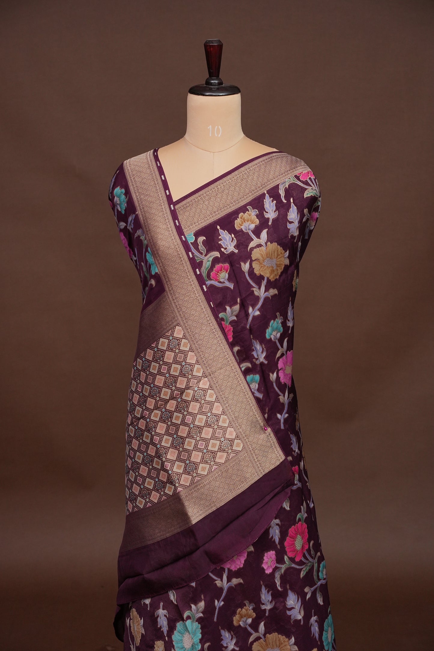 Tussar Banarasi Raw Silk Saree with Floral Paithani Weaves – Wine