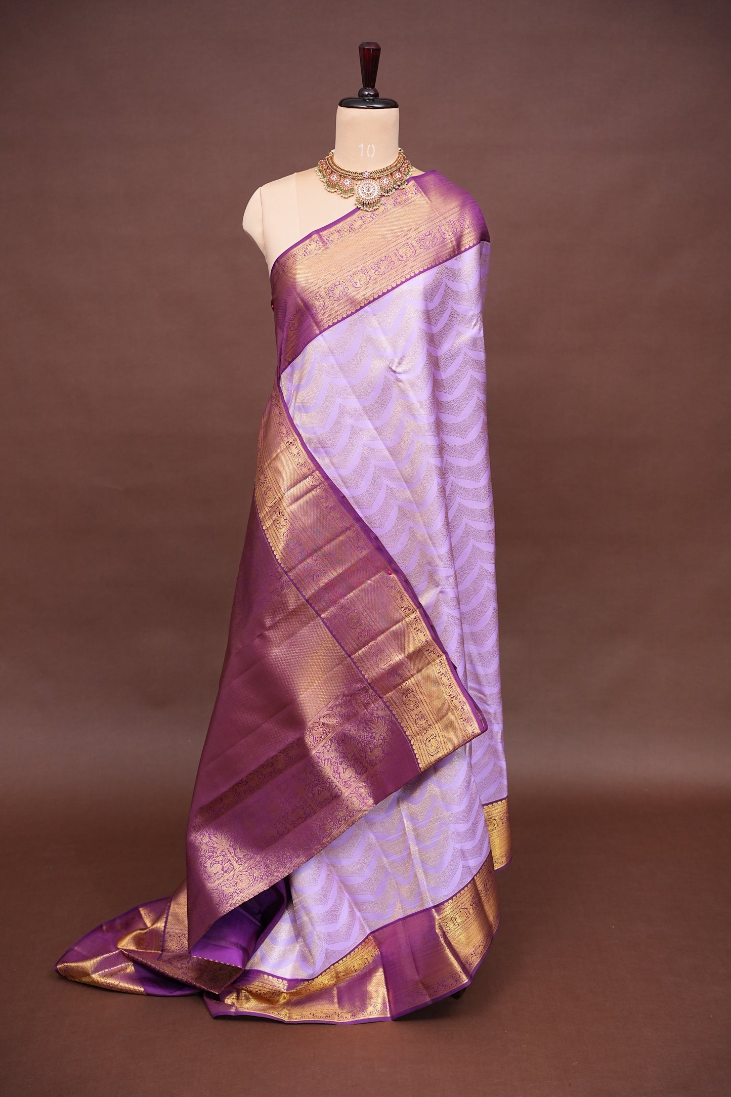 Lavender with Purple Pure Kanchivaram Silk Saree in 2 Gram Rich Gold Zari Weave|Silk Mark Certified