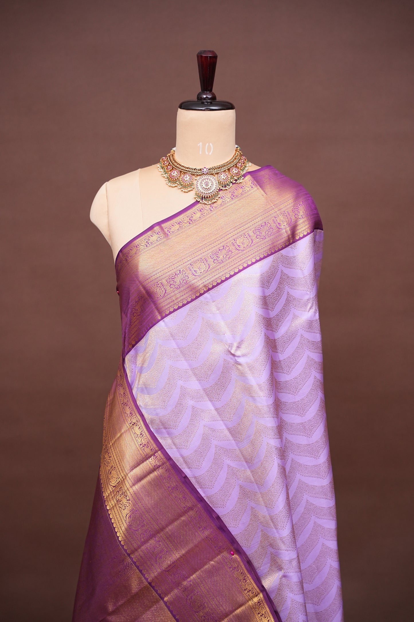 Lavender with Purple Pure Kanchivaram Silk Saree in 2 Gram Rich Gold Zari Weave|Silk Mark Certified