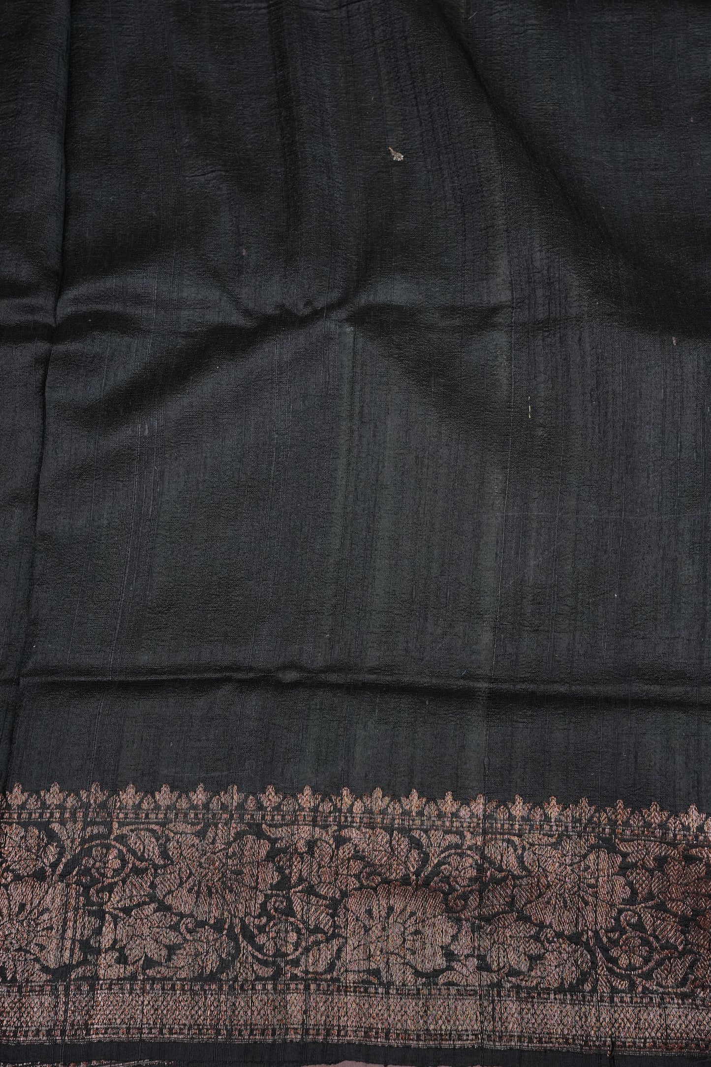 Olive Green Pure Tussar Raw Silk Saree with 3D Contrast Antique Zari Borders|Silk Mark Certified