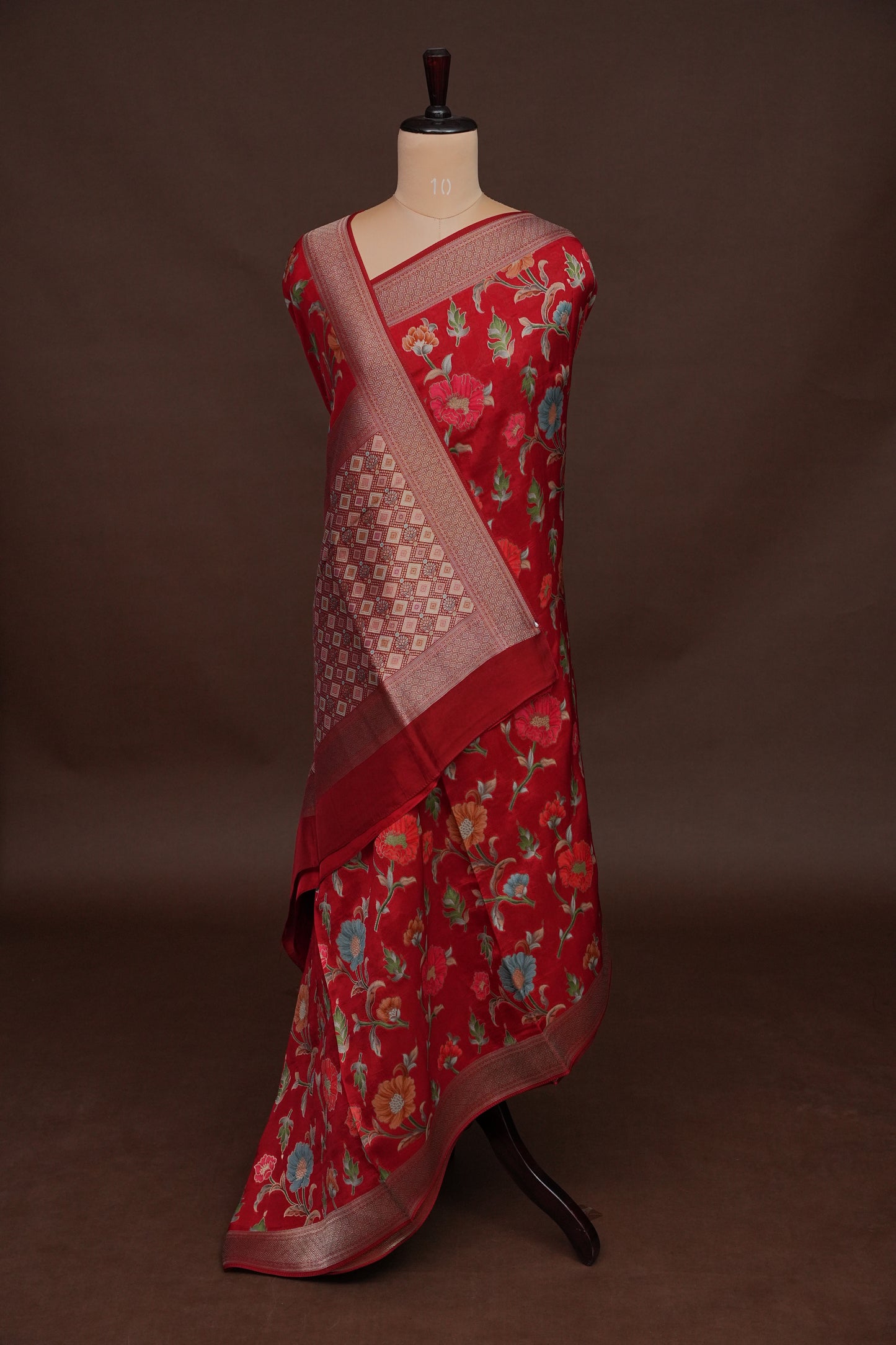 Tussar Banarasi Raw Silk Saree with Floral Paithani Weaves – Deep Red