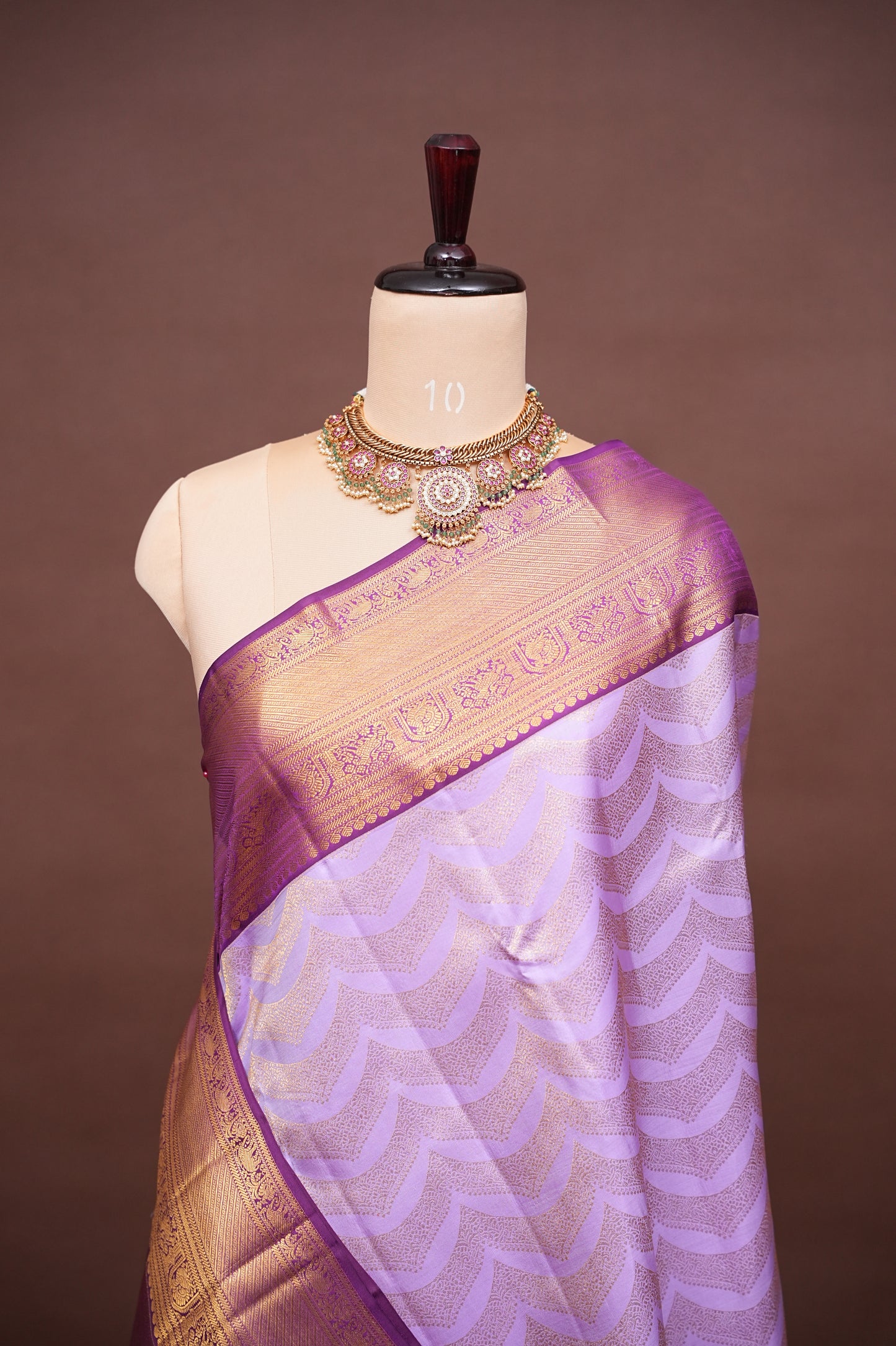 Lavender with Purple Pure Kanchivaram Silk Saree in 2 Gram Rich Gold Zari Weave|Silk Mark Certified