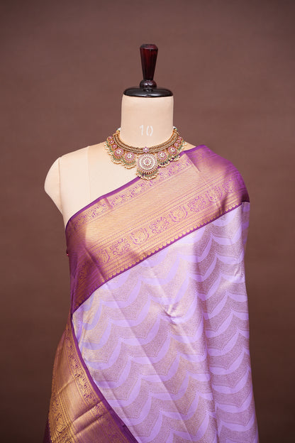 Lavender with Purple Pure Kanchivaram Silk Saree in 2 Gram Rich Gold Zari Weave|Silk Mark Certified