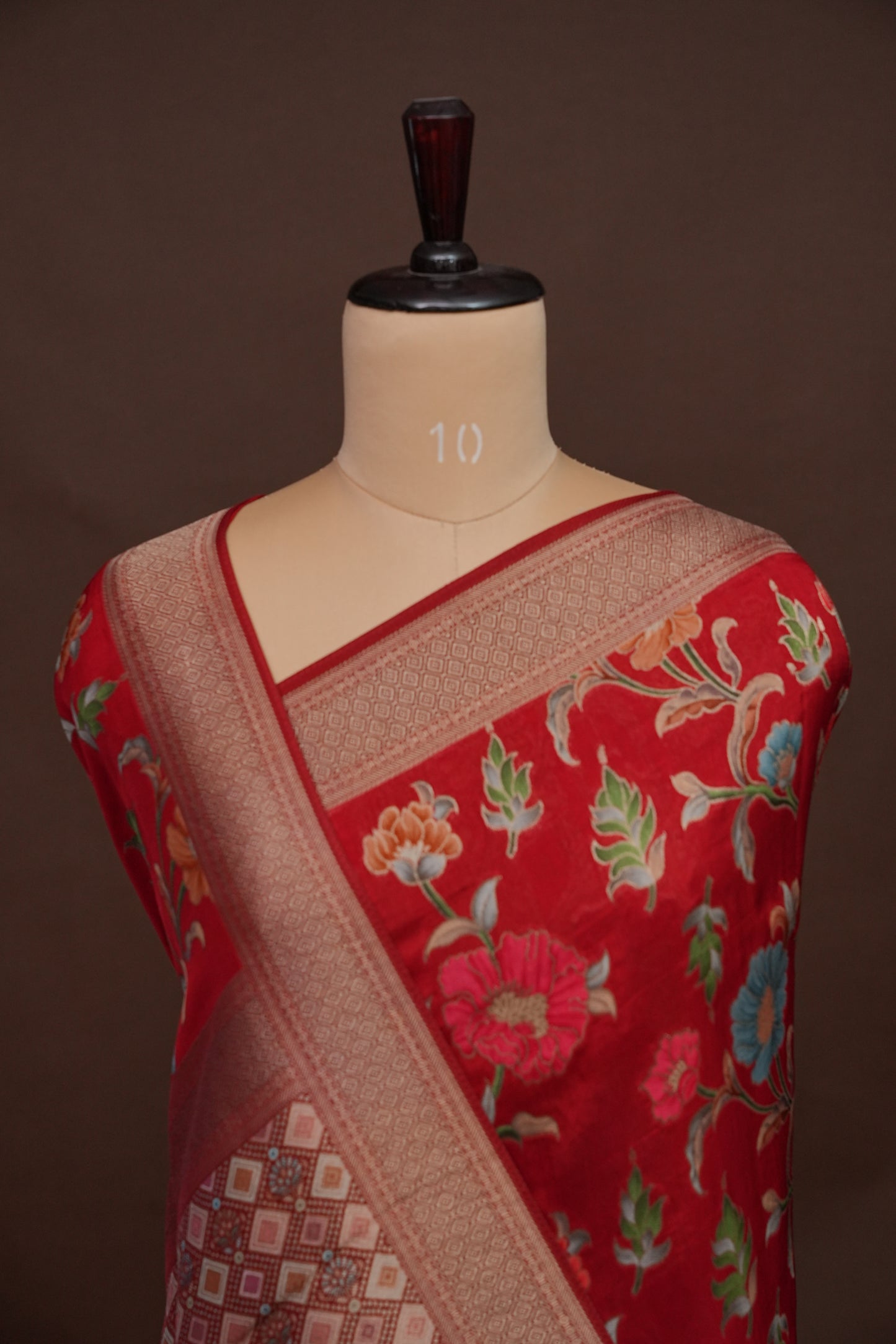 Tussar Banarasi Raw Silk Saree with Floral Paithani Weaves – Deep Red