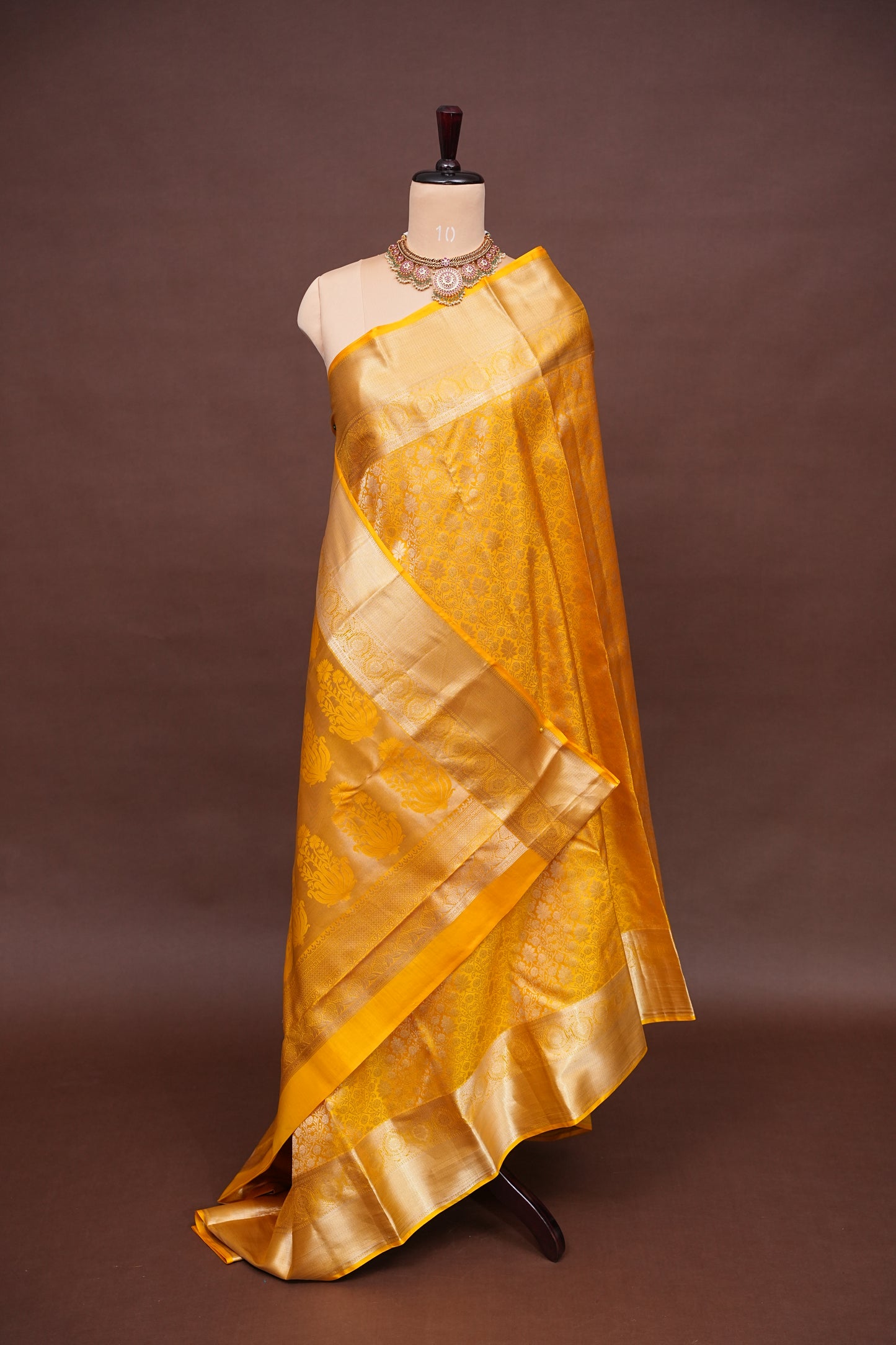 Radiant Mustard Gold Pure Kanchivaram Silk Saree with Rich Zari Weave|Silk Mark Certified