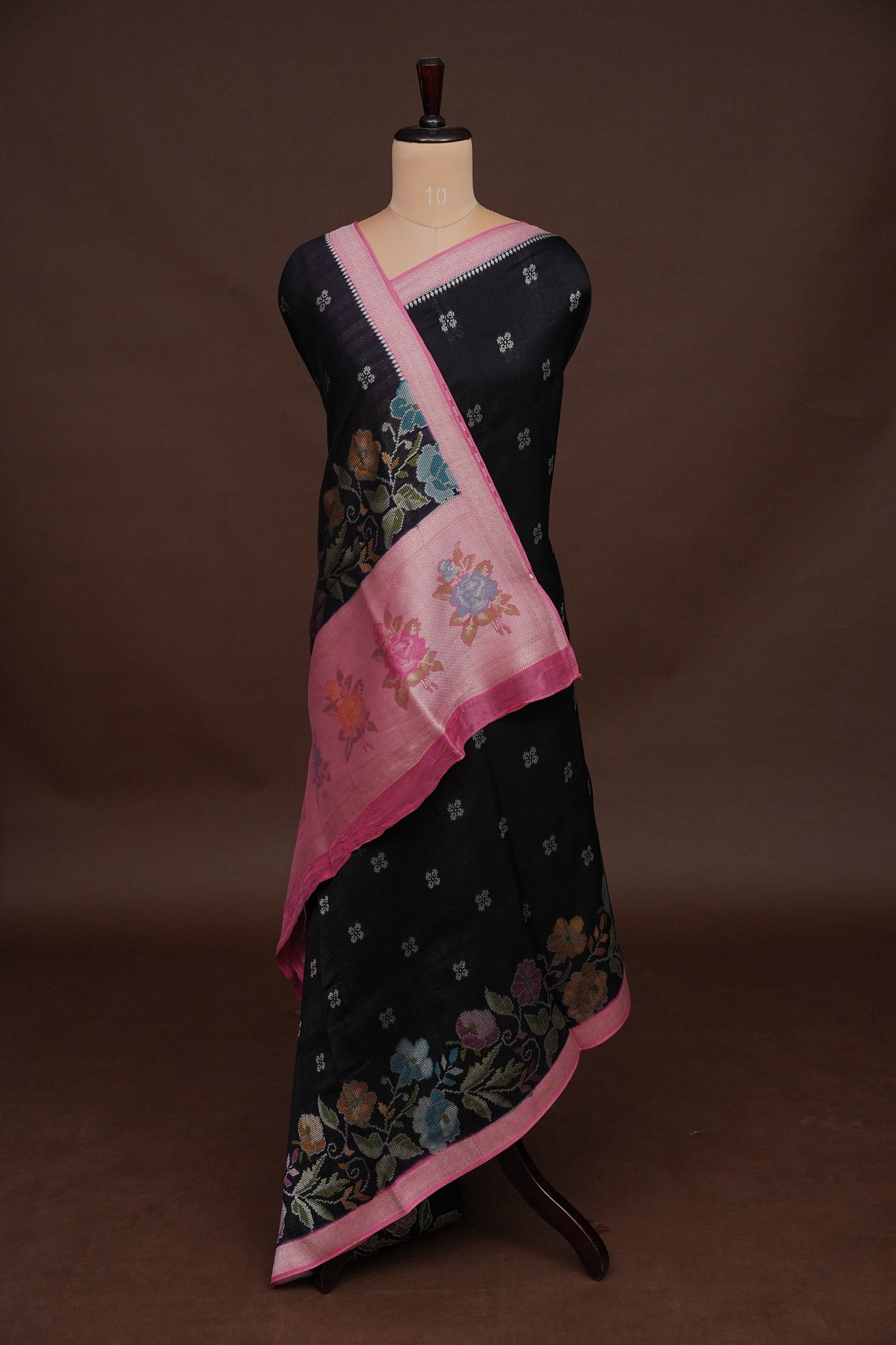 Tussar Banarasi Raw Silk Saree with Floral Paithani Weaves – Bottle Green & Pink