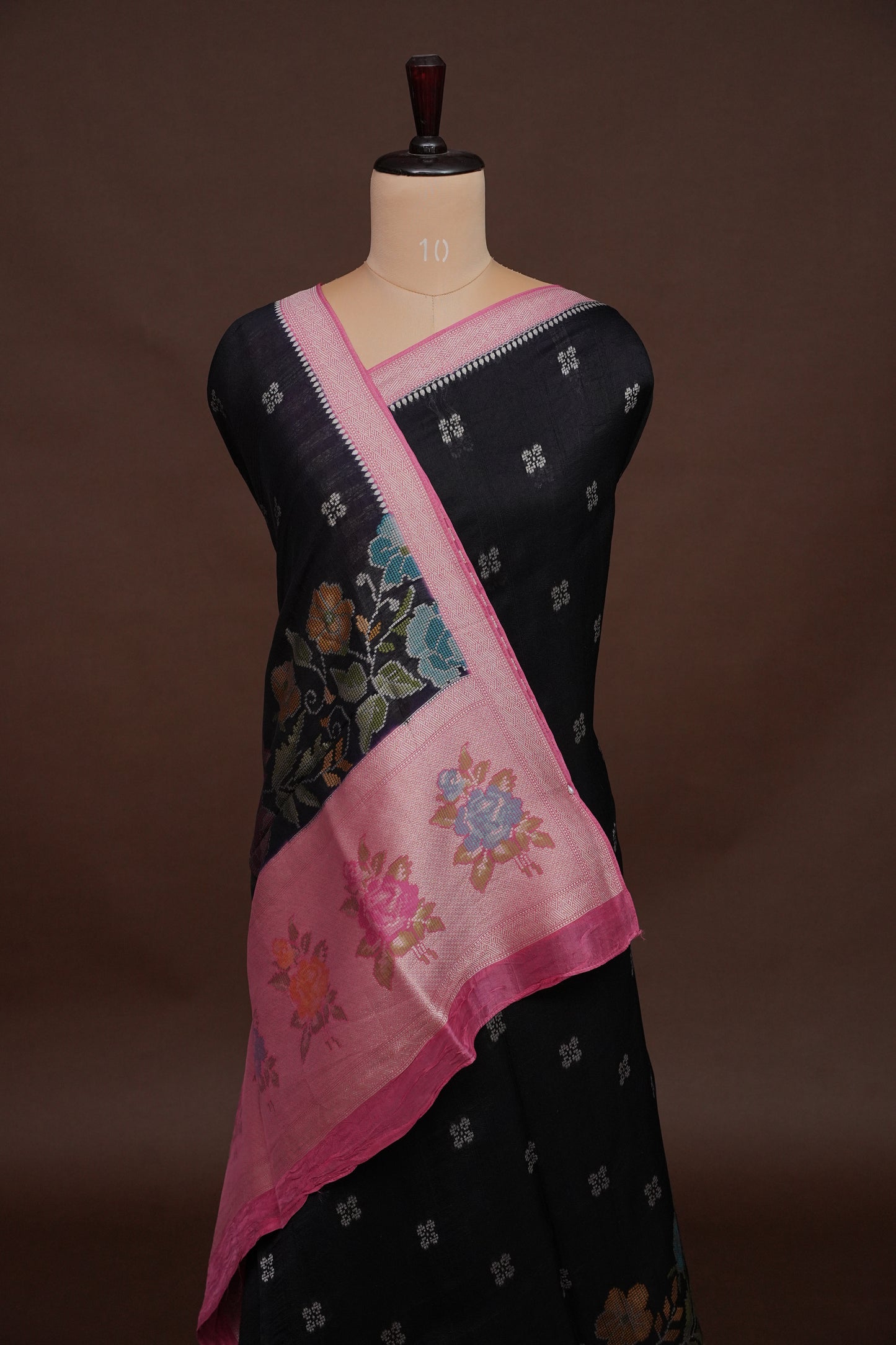 Tussar Banarasi Raw Silk Saree with Floral Paithani Weaves – Bottle Green & Pink