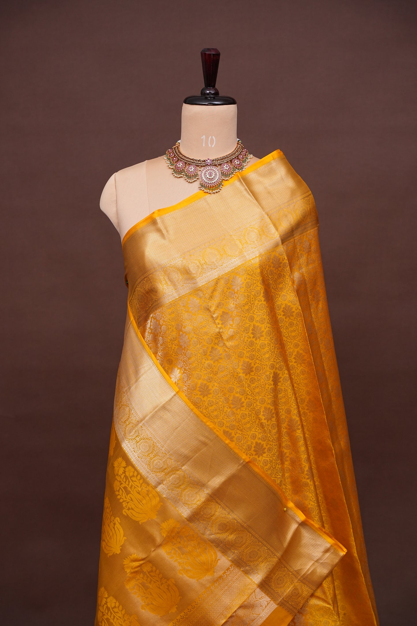 Radiant Mustard Gold Pure Kanchivaram Silk Saree with Rich Zari Weave|Silk Mark Certified