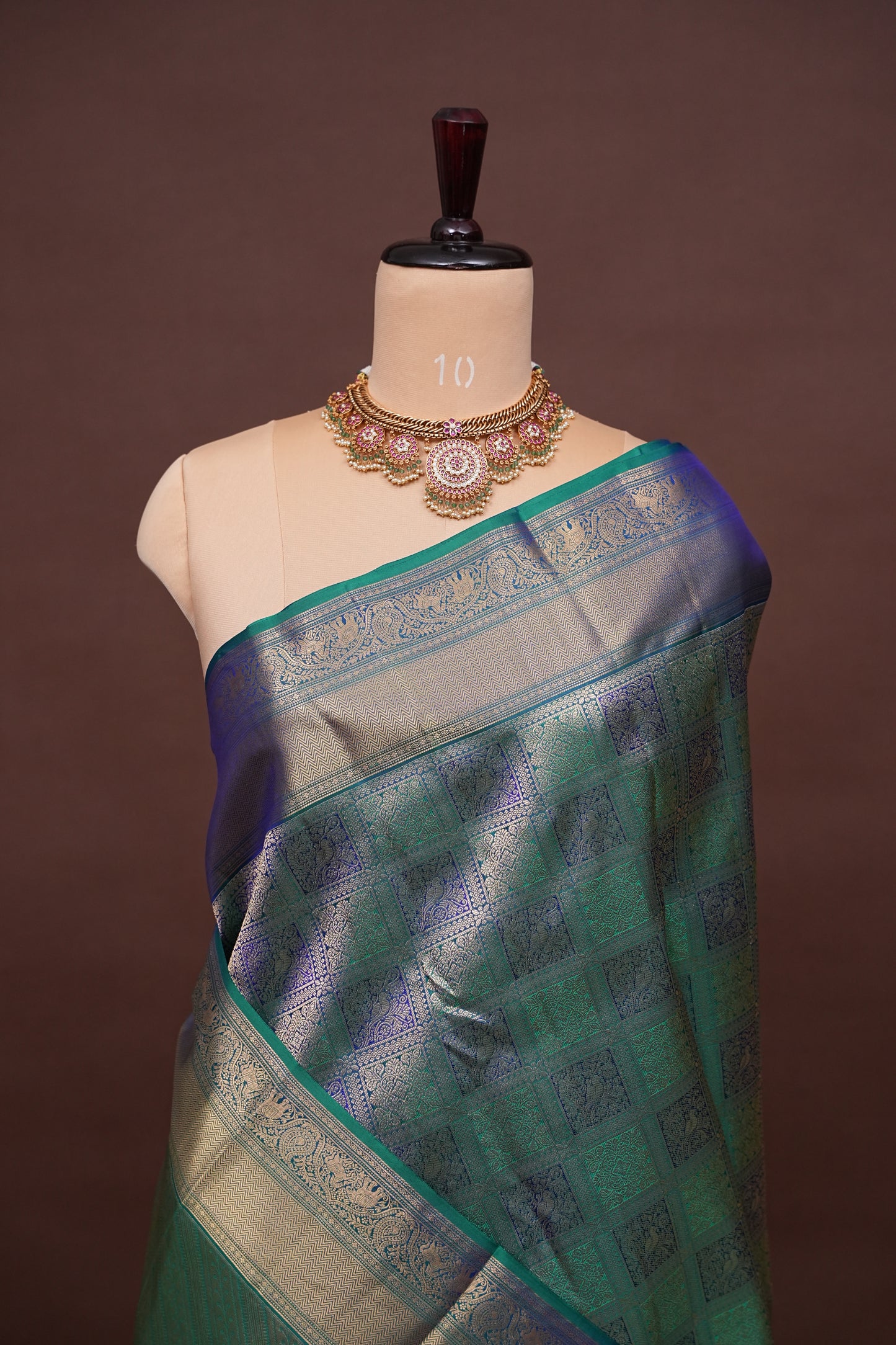 Teal & Blue Pure Kanchivaram Silk Saree with Rich Gold Zari Weave|Silk Mark Certified