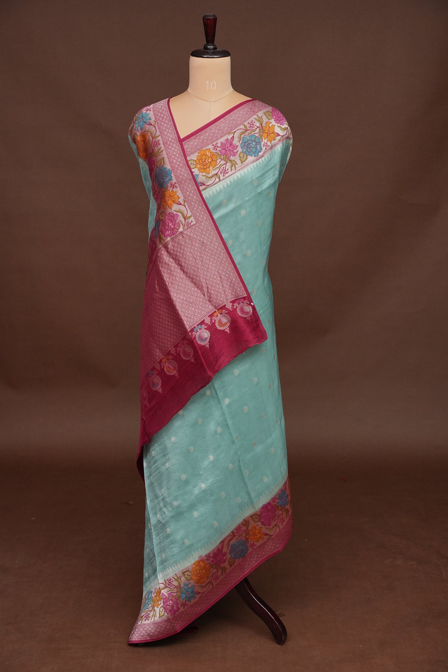 Tussar Banarasi Raw Silk Saree with Floral Paithani Weaves – Aqua Green