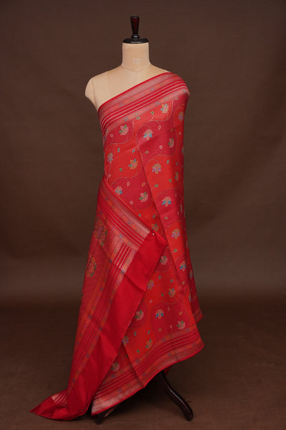 Kashmiri Pashmina Mellow Tissue Saree - Red