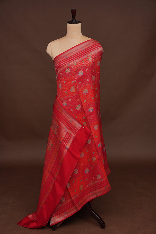 Kashmiri Pashmina Mellow Tissue Saree - Red