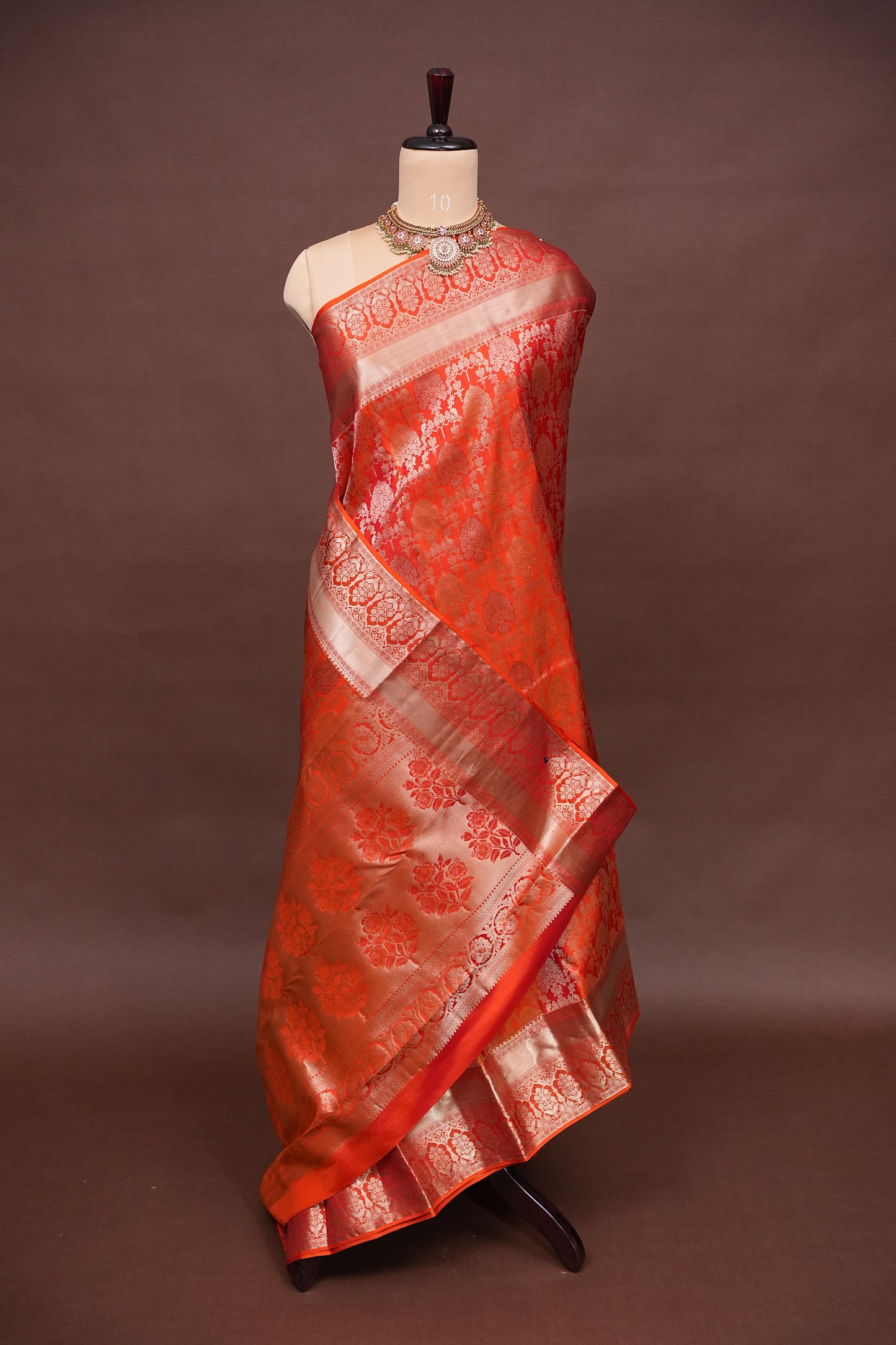 Pure Kanchivaram Silk Saree with Rich Gold Zari Weaving - Vibrant Coral Orange