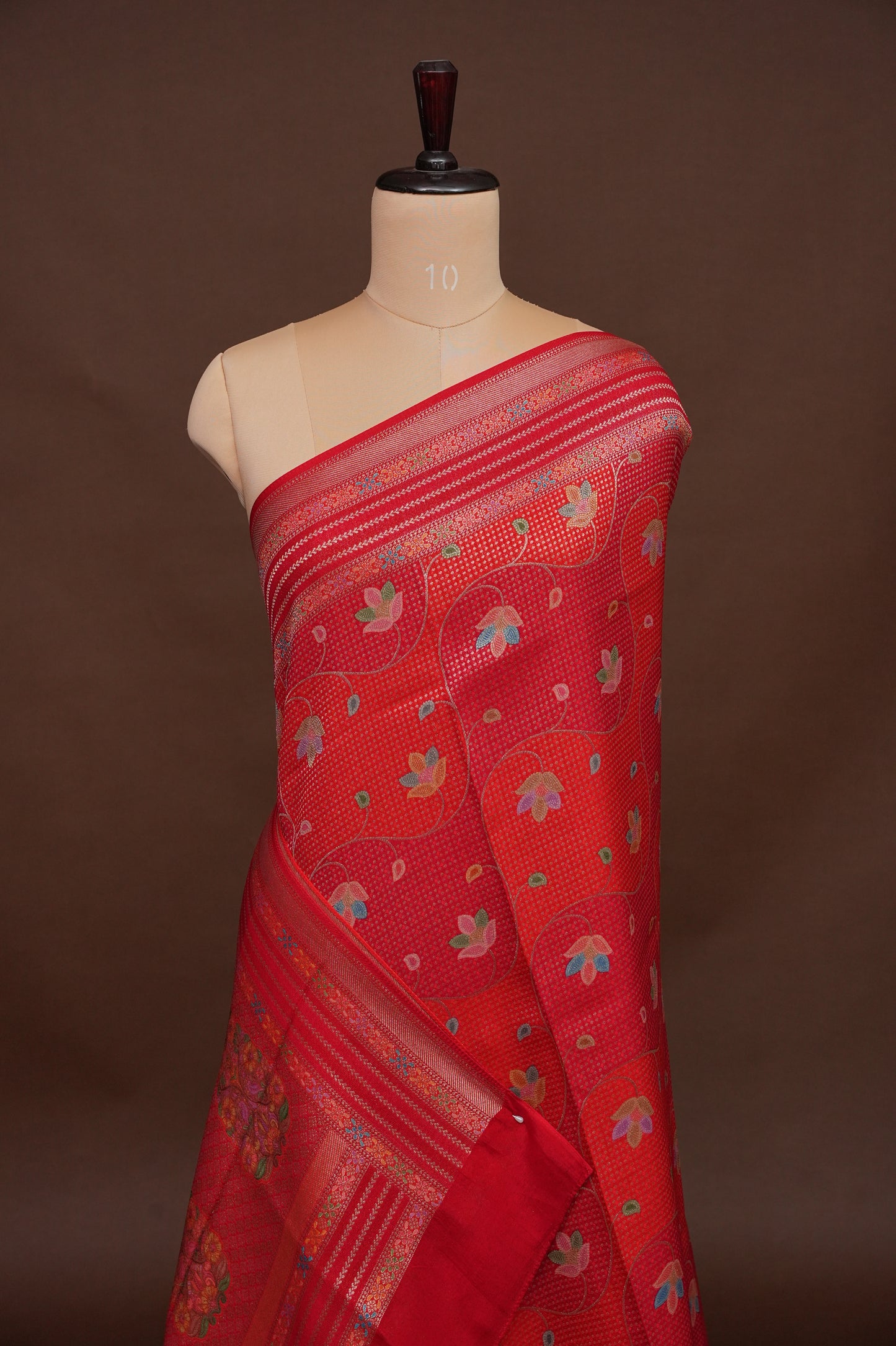 Kashmiri Pashmina Mellow Tissue Saree - Red