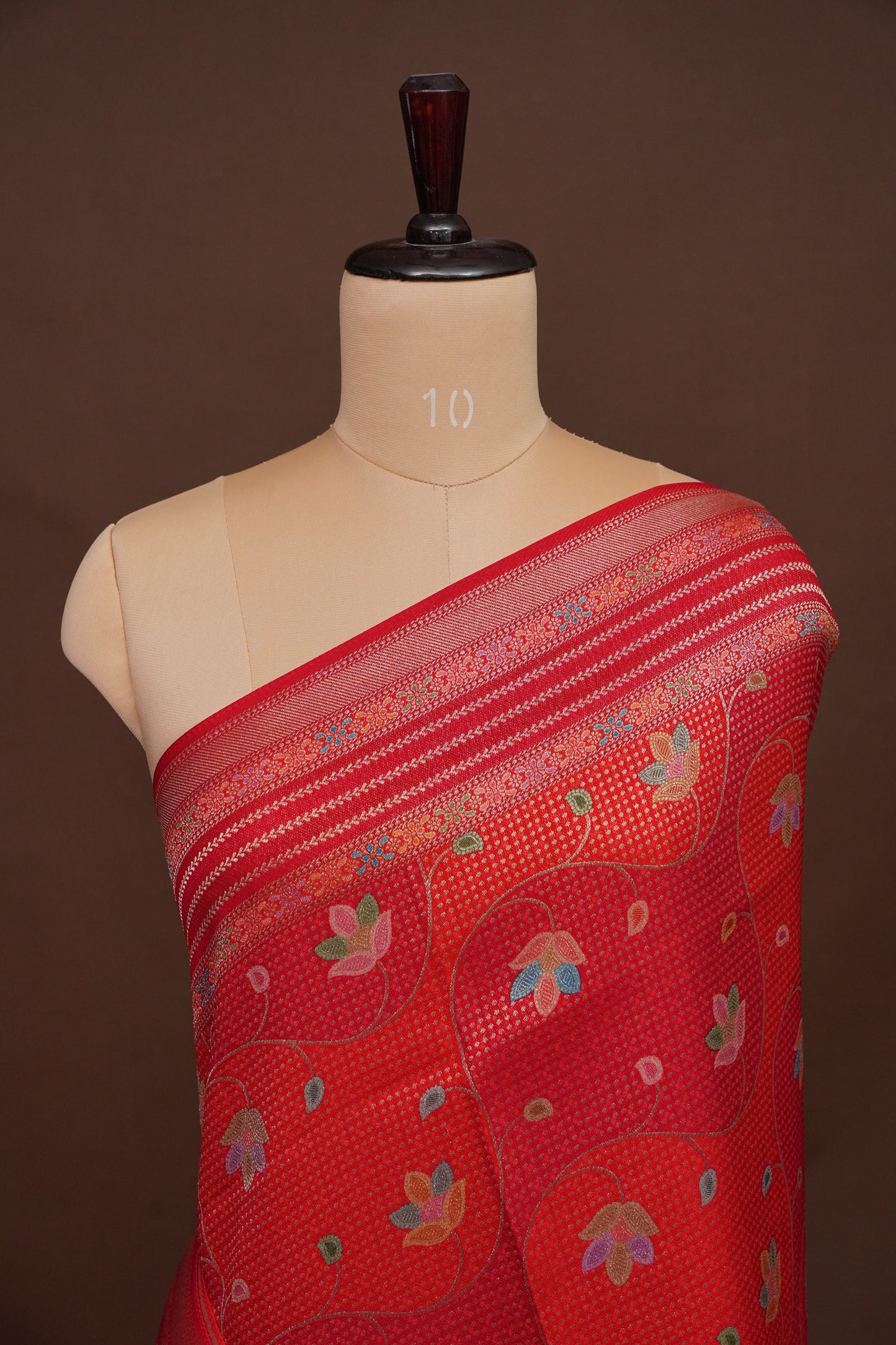 Kashmiri Pashmina Mellow Tissue Saree - Red
