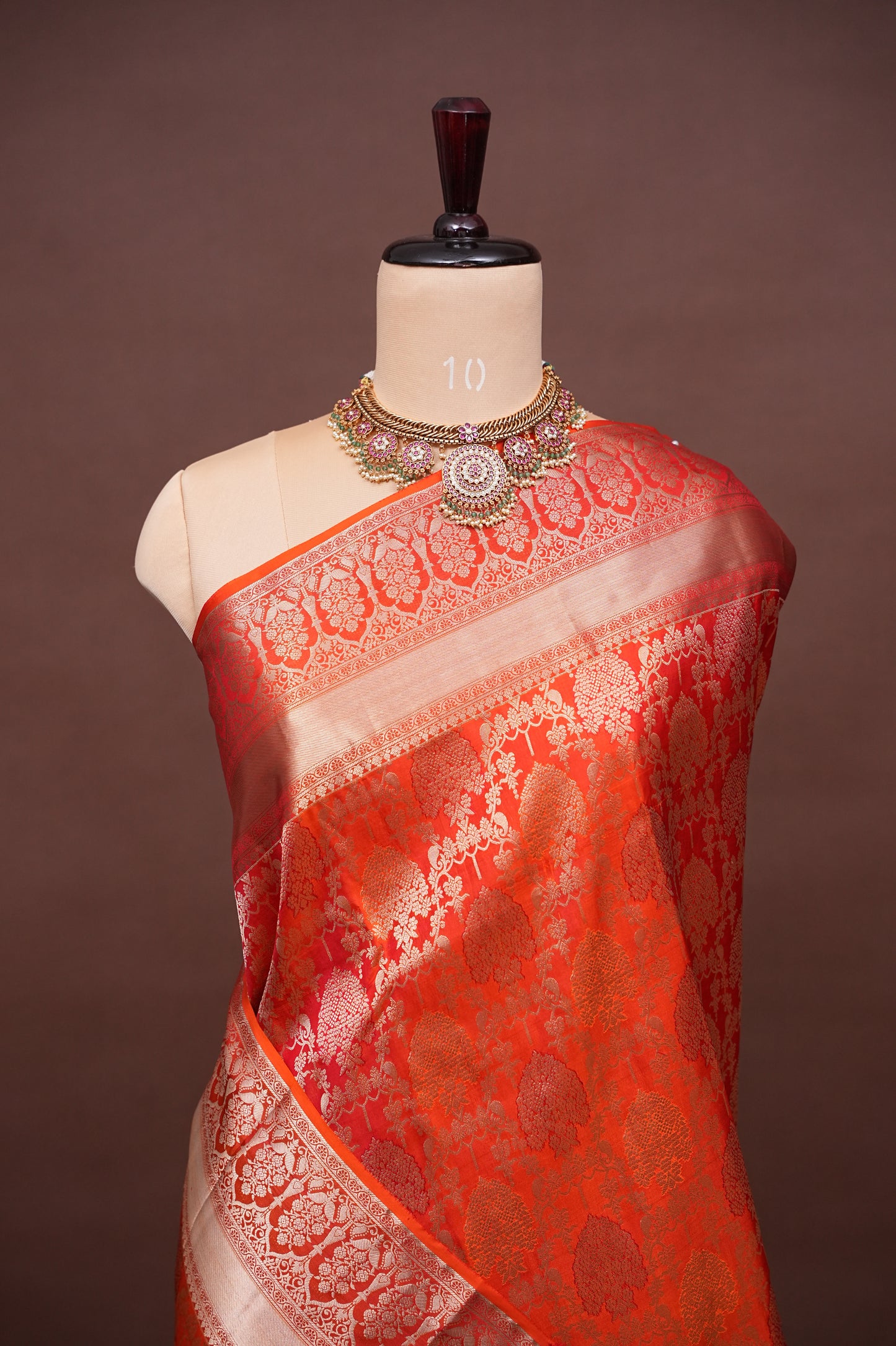 Pure Kanchivaram Silk Saree with Rich Gold Zari Weaving - Vibrant Coral Orange