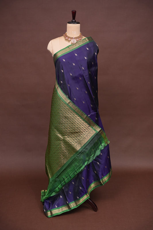 Deep Purple & Emerald Green Soft Silk Saree with Rich Zari Pallu