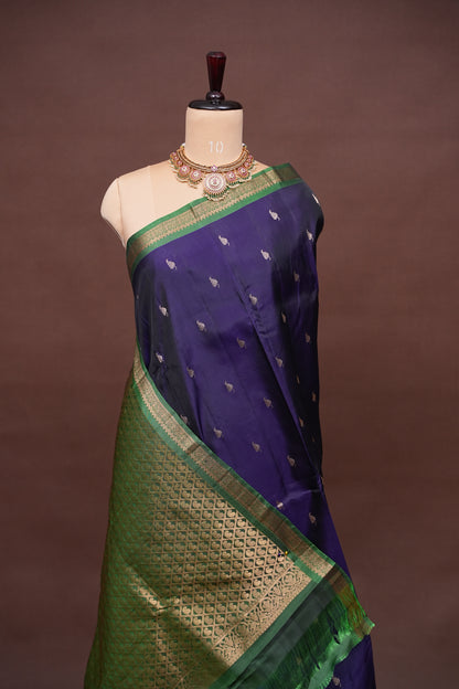 Deep Purple & Emerald Green Soft Silk Saree with Rich Zari Pallu