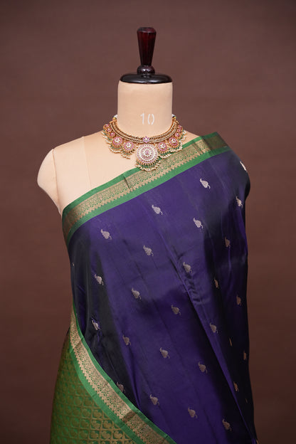 Deep Purple & Emerald Green Soft Silk Saree with Rich Zari Pallu