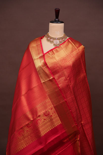 Bridal Classic Crimpson Red Pure Kanchivaram Silk Saree with Rich Gold Zari Weave|Silk Mark Certified