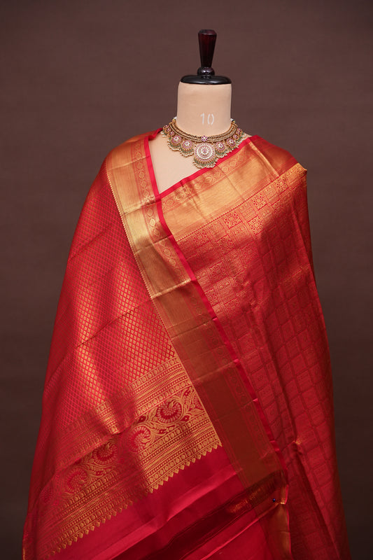 Bridal Classic Crimpson Red Pure Kanchivaram Silk Saree with Rich Gold Zari Weave|Silk Mark Certified