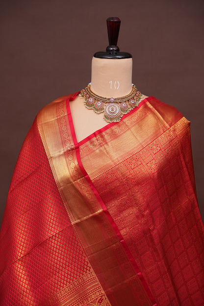 Bridal Classic Crimpson Red Pure Kanchivaram Silk Saree with Rich Gold Zari Weave|Silk Mark Certified