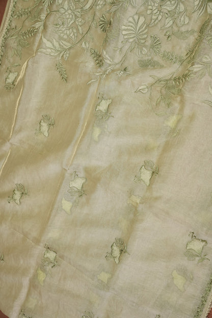 Soft Organza Saree with Floral Embroidery - Light Pistachio Green