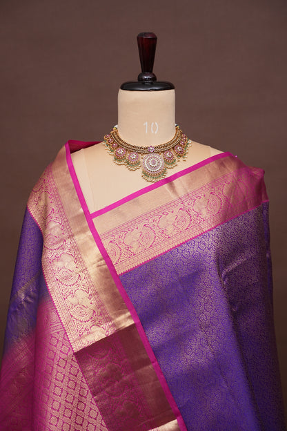 Dual Tone Pink & Royal Purple Pure Kanchivaram Silk Saree with Rich Zari Weave|Silk Mark Certified