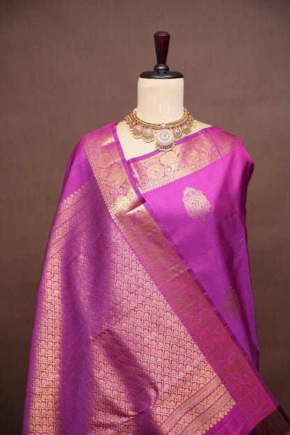 Magenta Pure Kanjivaram Silk Saree with Rich Gold Zari Weaving|Silk Mark Certified
